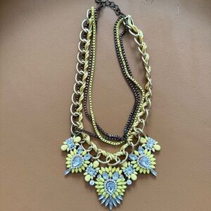 Yellow and Silver Floral Statement Necklace
